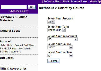 Screen Capture for Textbook Ordering